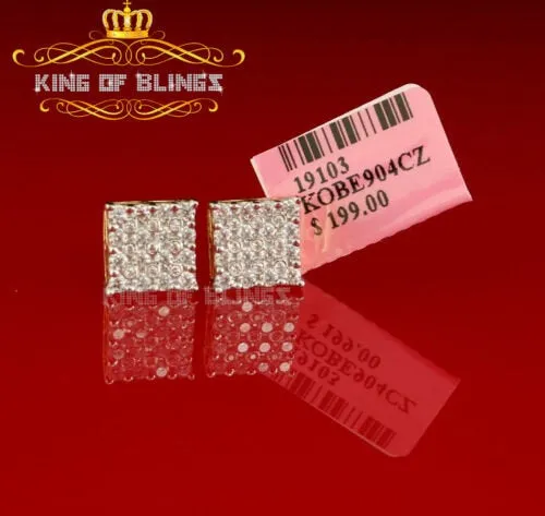 King of Bling's Yellow 925 Sterling Silver 2.06ct Cubic Zirconia Ladies Hip Hop Square Earrings