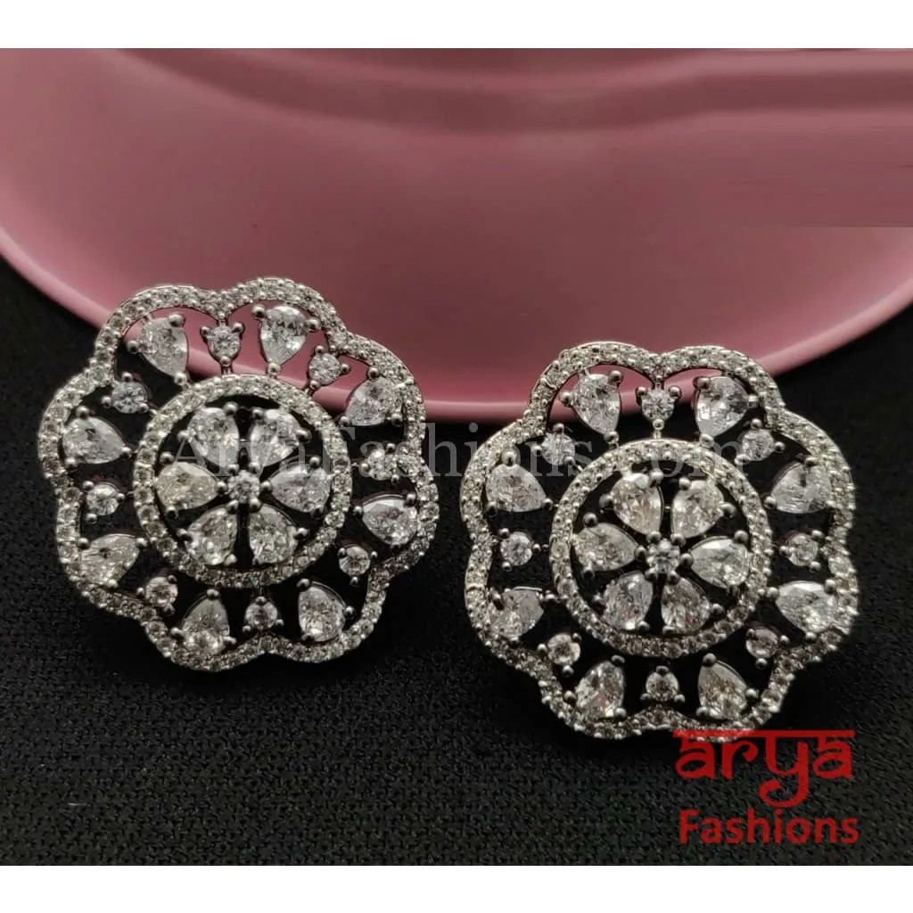 Krisha Black Silver CZ Studs/ Trendy Bollywood Stud Earrings