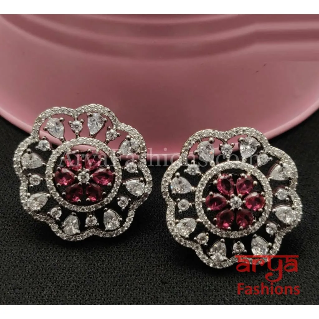 Krisha Black Silver CZ Studs/ Trendy Bollywood Stud Earrings