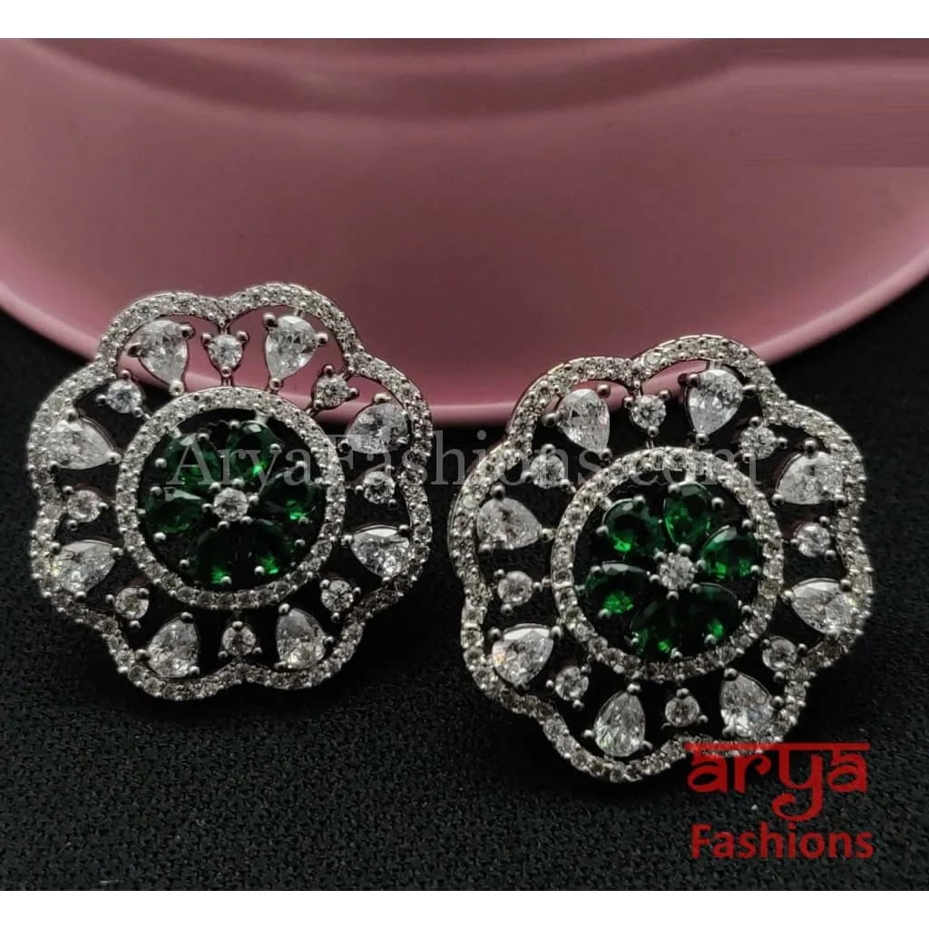 Krisha Black Silver CZ Studs/ Trendy Bollywood Stud Earrings