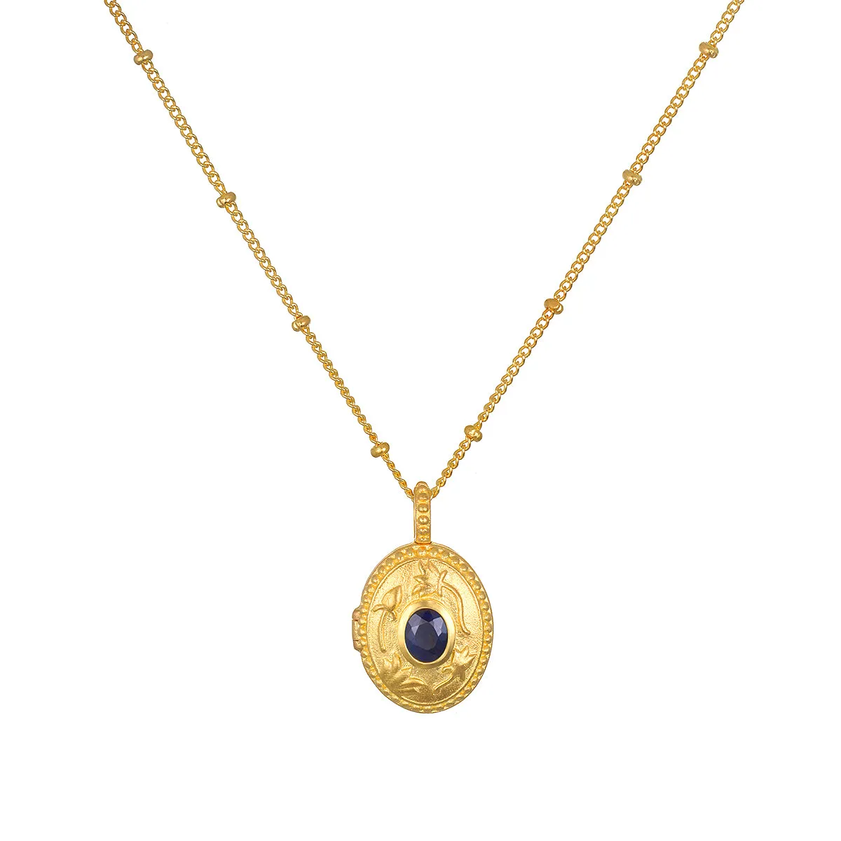 Lotus Sapphire Birthstone Locket Necklace - September