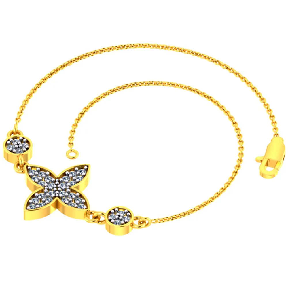 Lovely 18k Gold And Diamond Embellished Flower Motif Bracelet Pc Chandra Jewellers