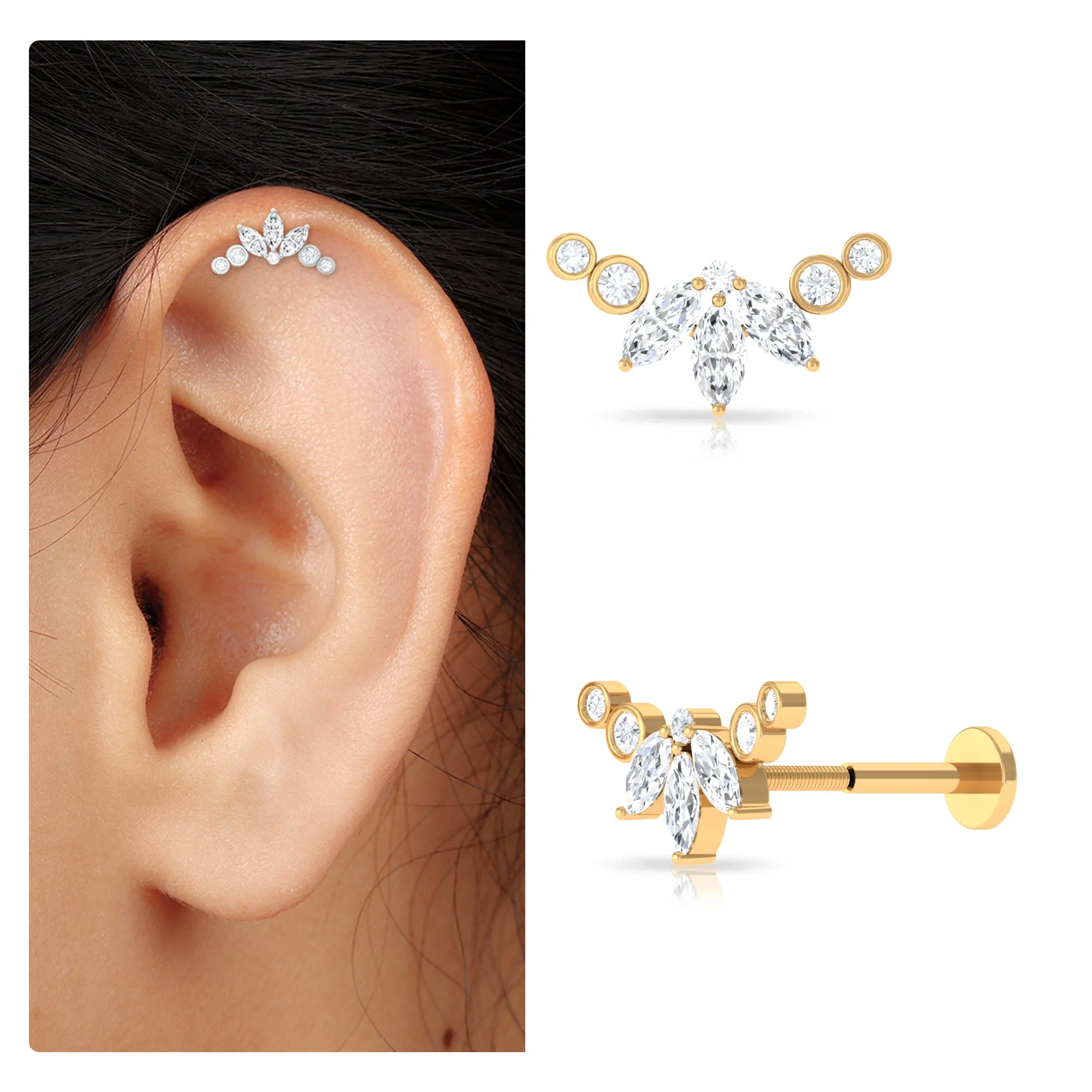 Marquise Diamond Crawler Earring for Cartilage Piercing