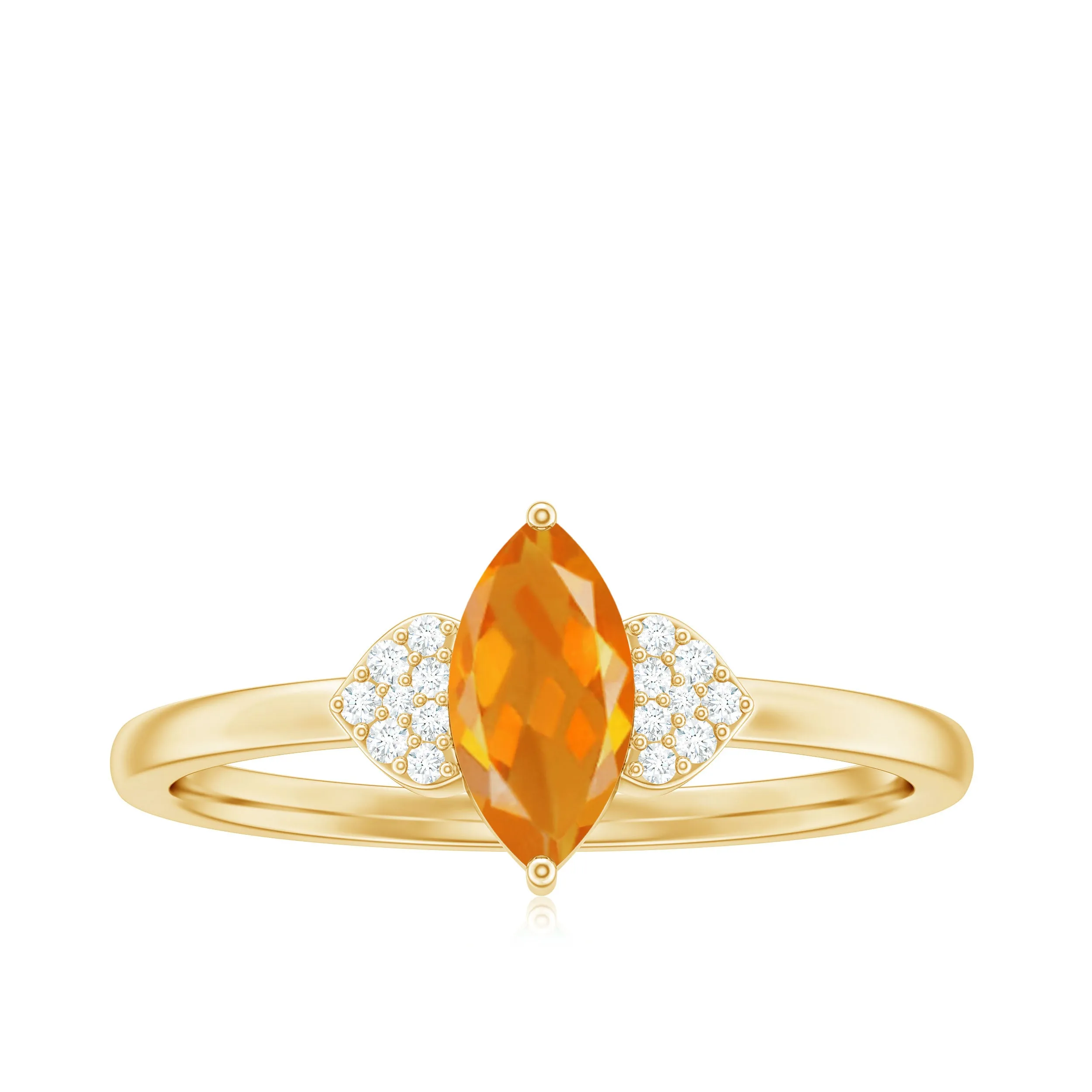 Marquise Solitaire Fire Opal Engagement Ring with Diamond