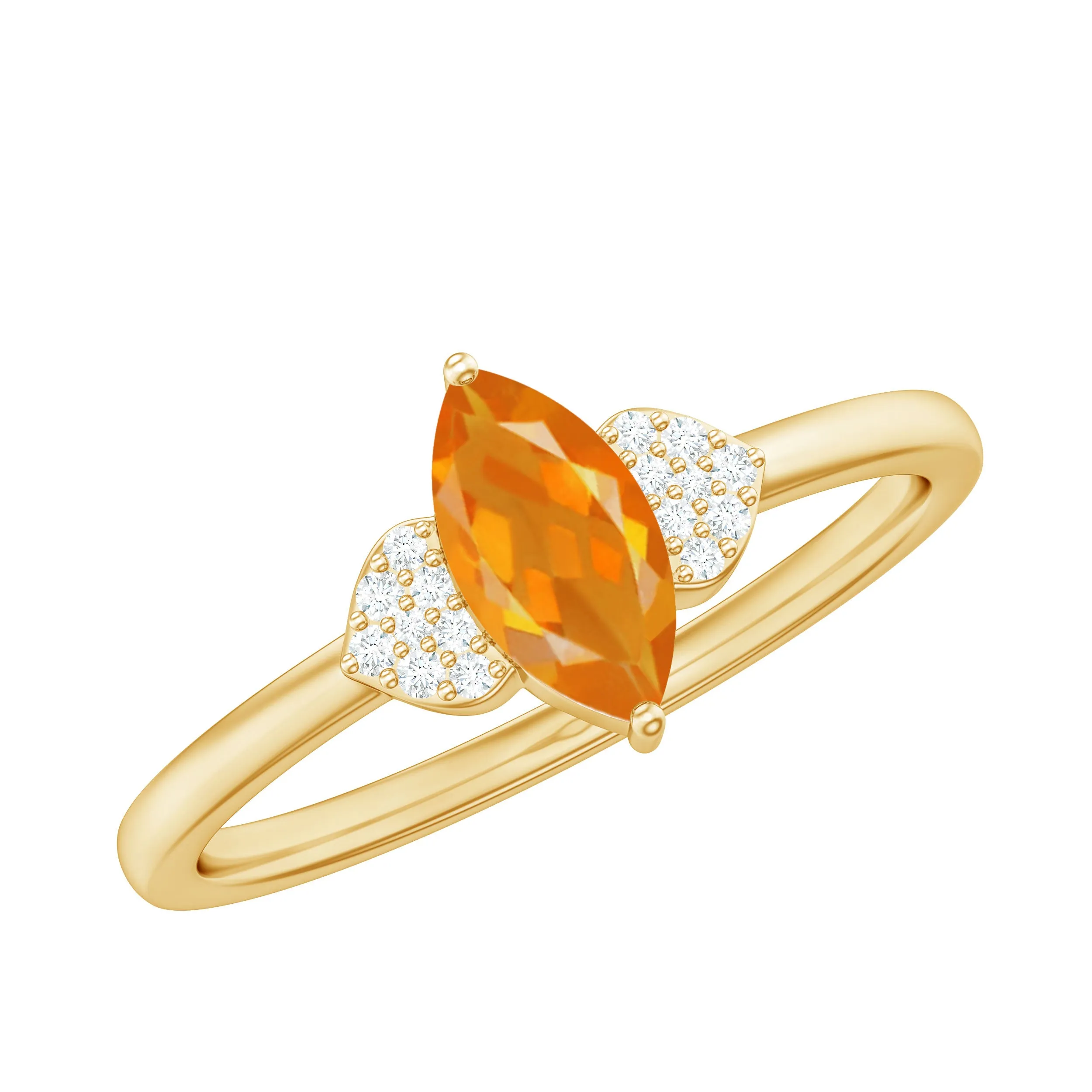 Marquise Solitaire Fire Opal Engagement Ring with Diamond