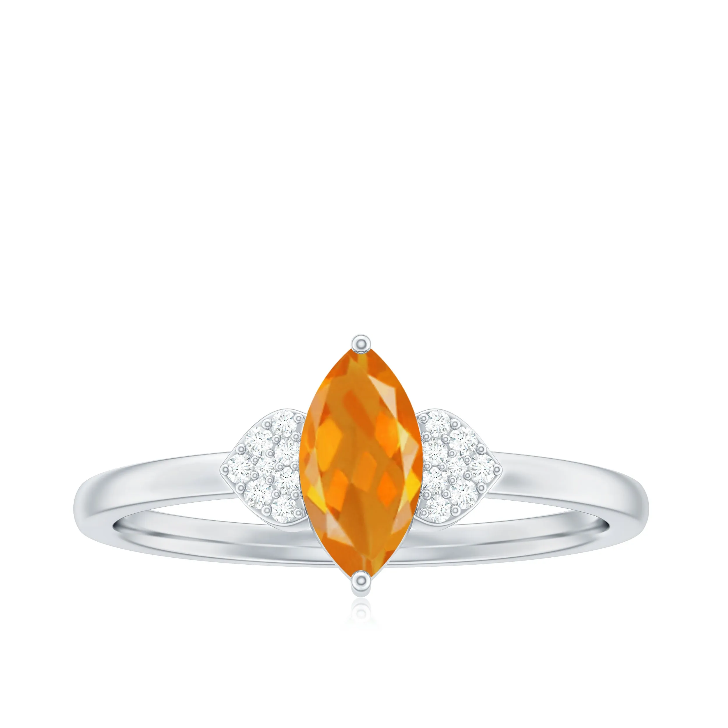 Marquise Solitaire Fire Opal Engagement Ring with Diamond