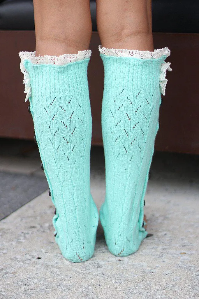 Mint Button Down Knit Leg Warmers