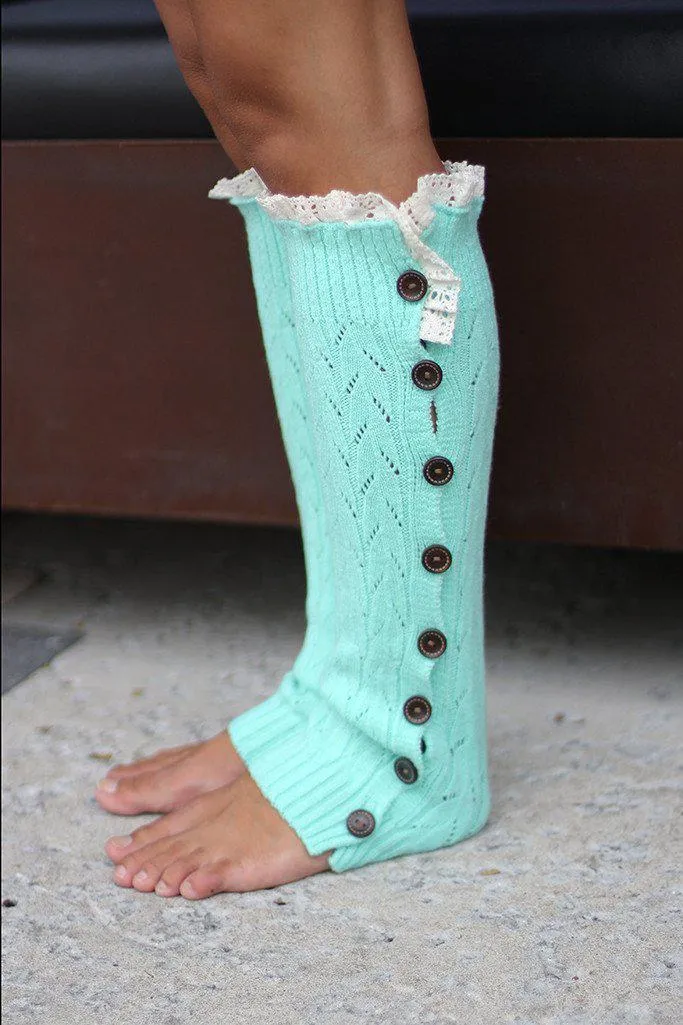 Mint Button Down Knit Leg Warmers