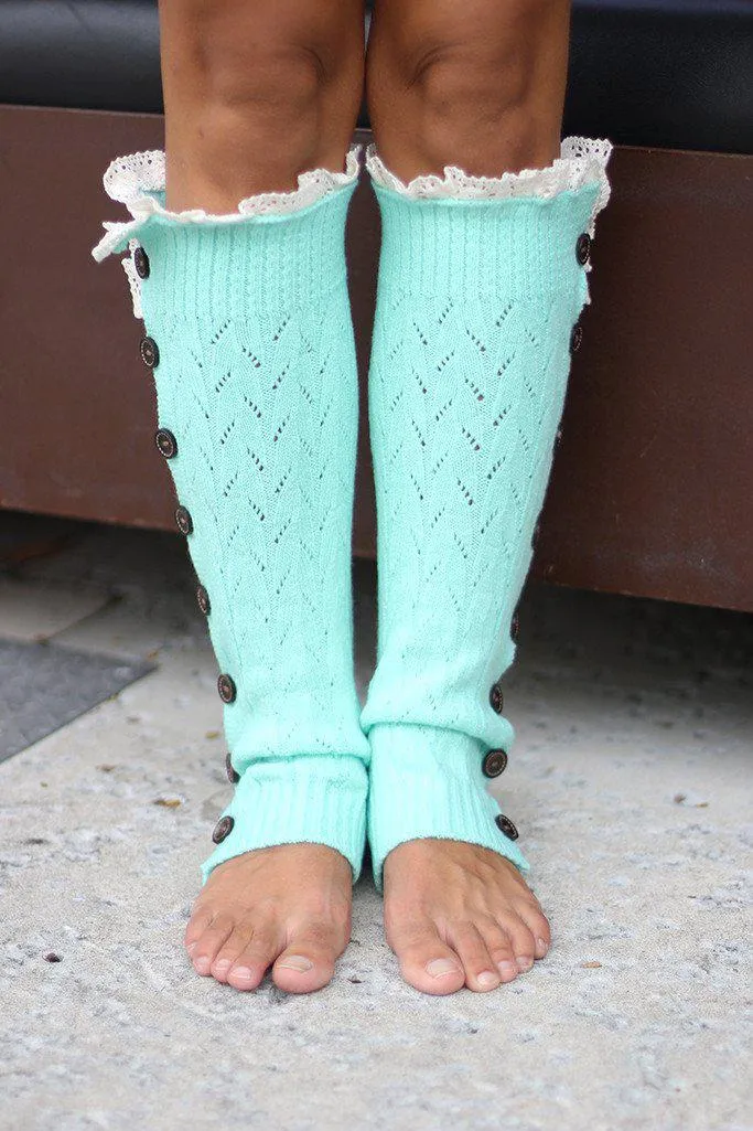 Mint Button Down Knit Leg Warmers