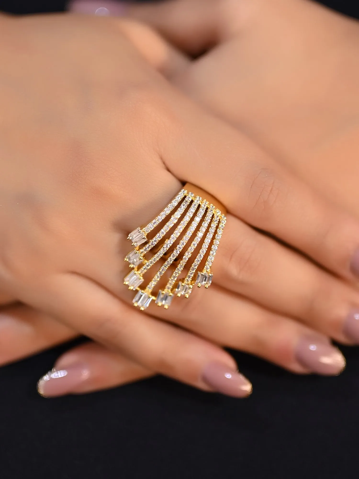 Naveena Golden Tone American Diamond Finger Ring