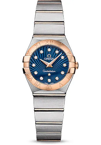 Omega Ladies Constellation Quartz Watch - 24 mm Brushed Steel And Red Gold Case - Blue Supernova Diamond Dial - 123.20.24.60.53.001