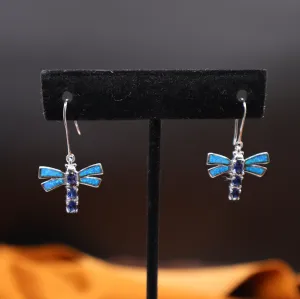 Opal & Cobalt Dragonfly Earrings