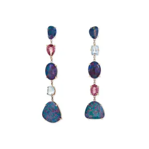 OPAL, AQUAMARINE   PINK TOURMALINE EARRINGS