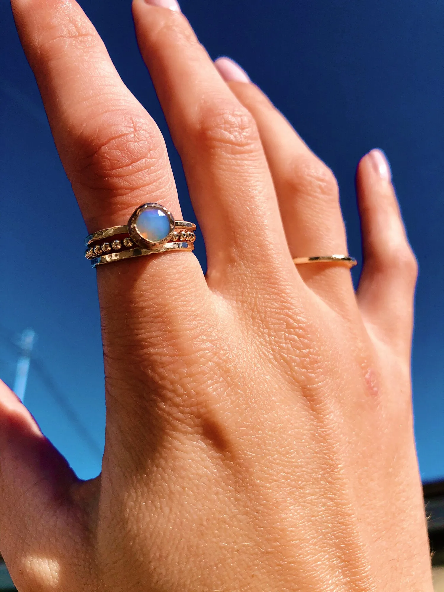 Opal Hammered Gold Ring