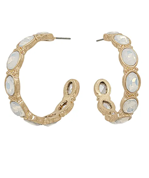 Opal Stone Gold Hoop Earrings