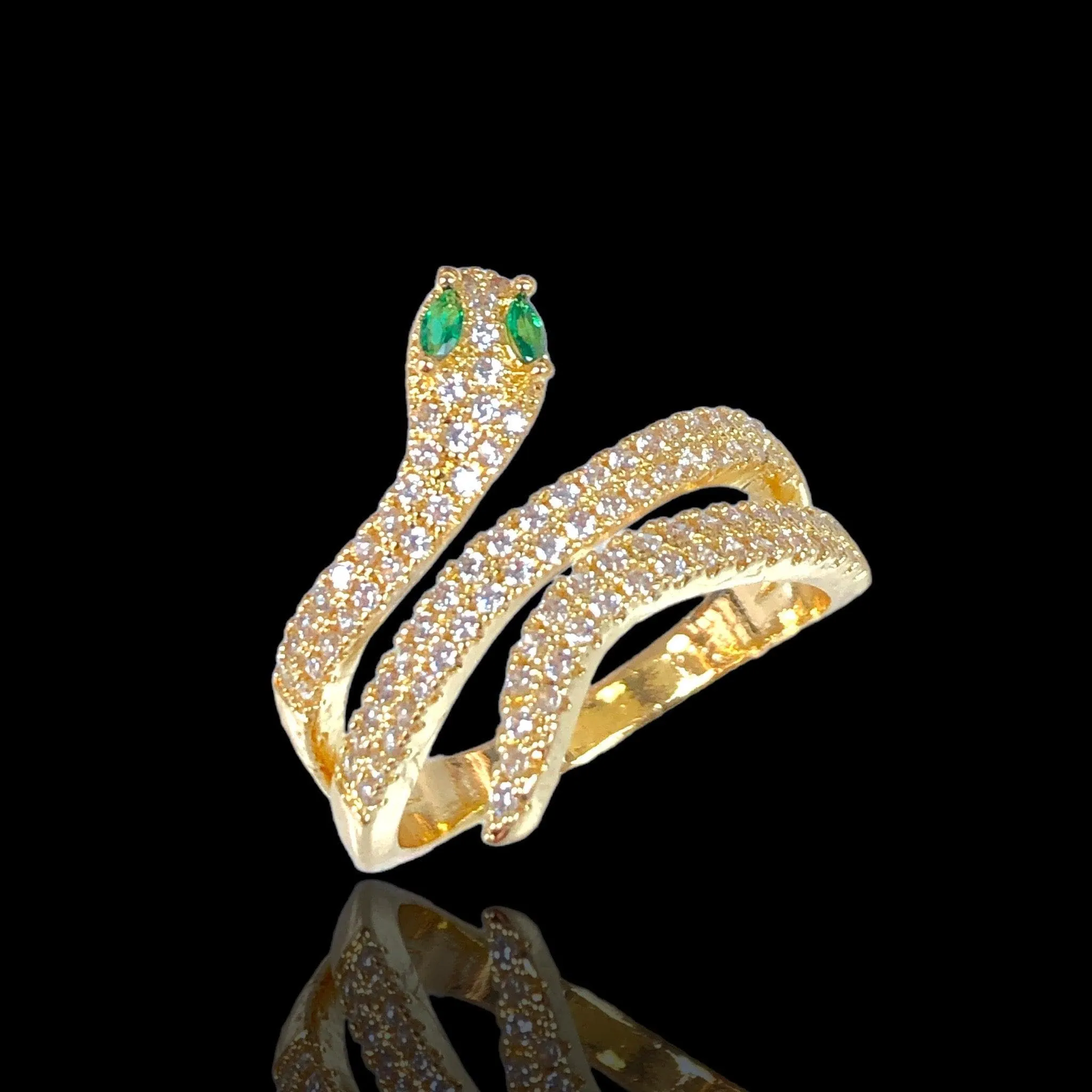 Oro Laminado Gold Filled CZ Serpentine Snake Ring