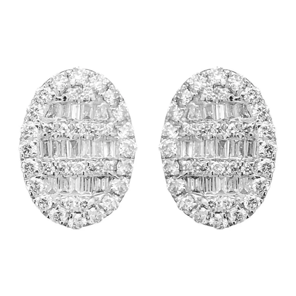 Oval Cluster Baguette Diamond Earrings .55cttw 10K Yellow Gold