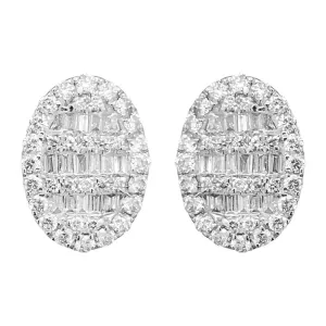 Oval Cluster Baguette Diamond Earrings .55cttw 10K Yellow Gold