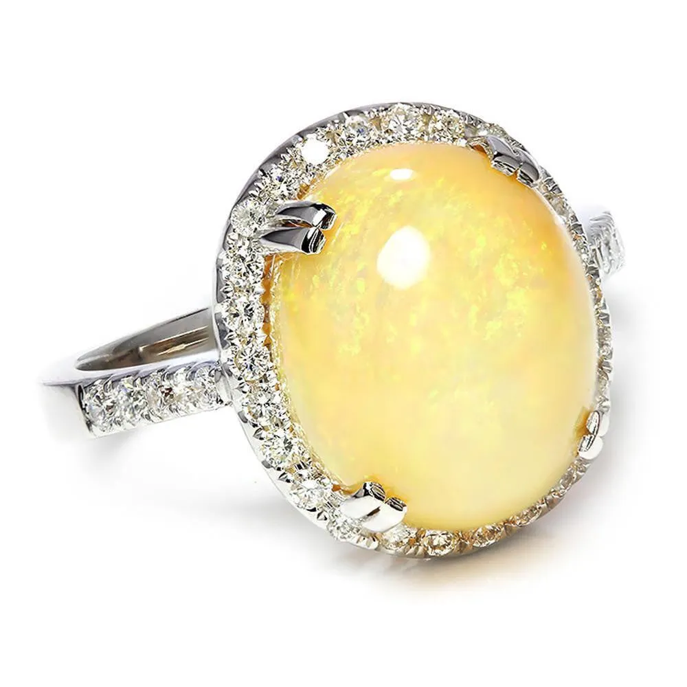 Oval Opal Halo Ring with Diamond Accents 18K 5.50ctw