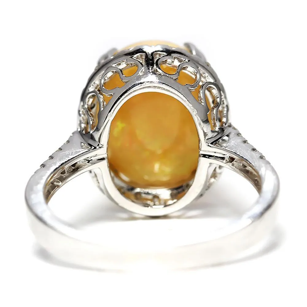 Oval Opal Halo Ring with Diamond Accents 18K 5.50ctw