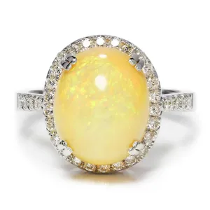 Oval Opal Halo Ring with Diamond Accents 18K 5.50ctw