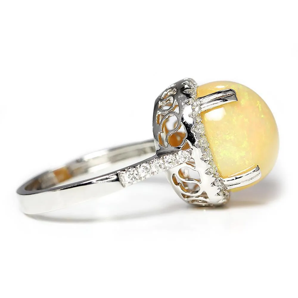 Oval Opal Halo Ring with Diamond Accents 18K 5.50ctw