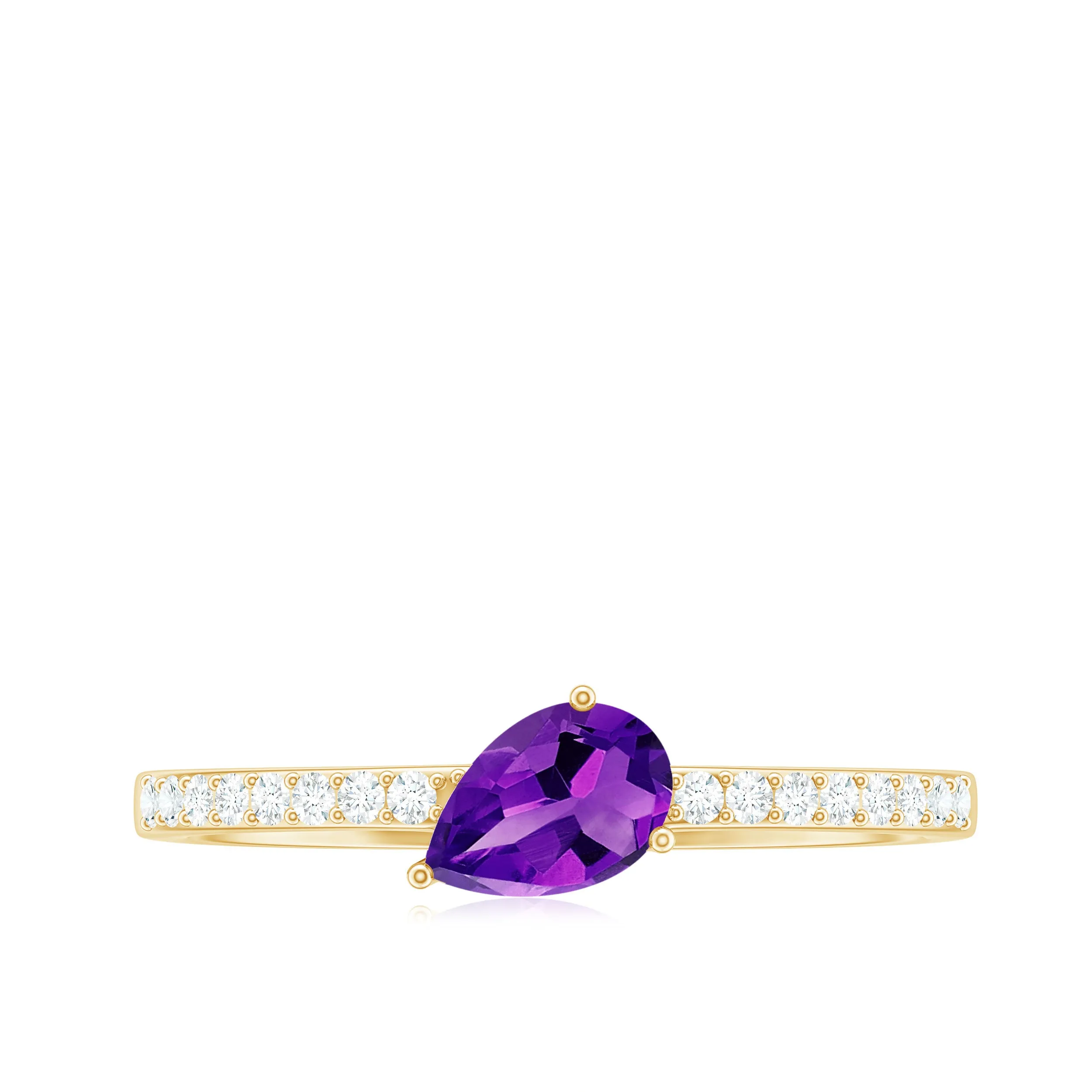 Pear Cut Amethyst Solitaire Ring with Diamond Side Stones