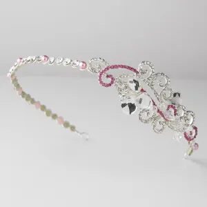 Pink Crystal Bridal Tiara Headband with Side Ornament