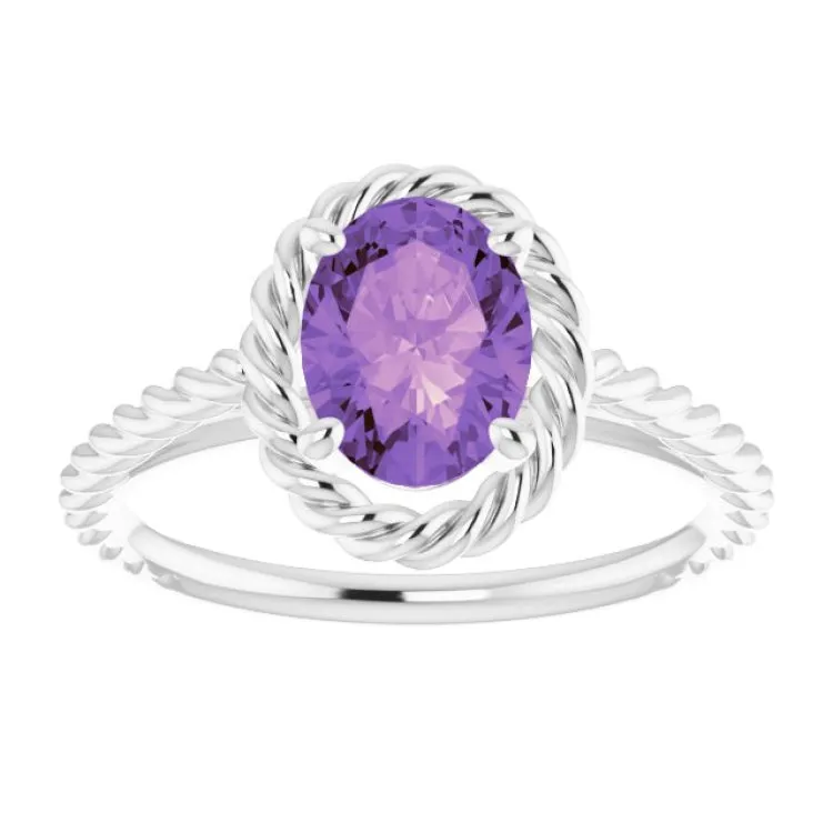 Platinum Natural Amethyst Rope Ring