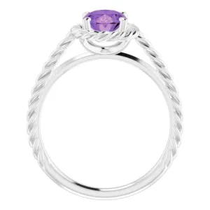 Platinum Natural Amethyst Rope Ring