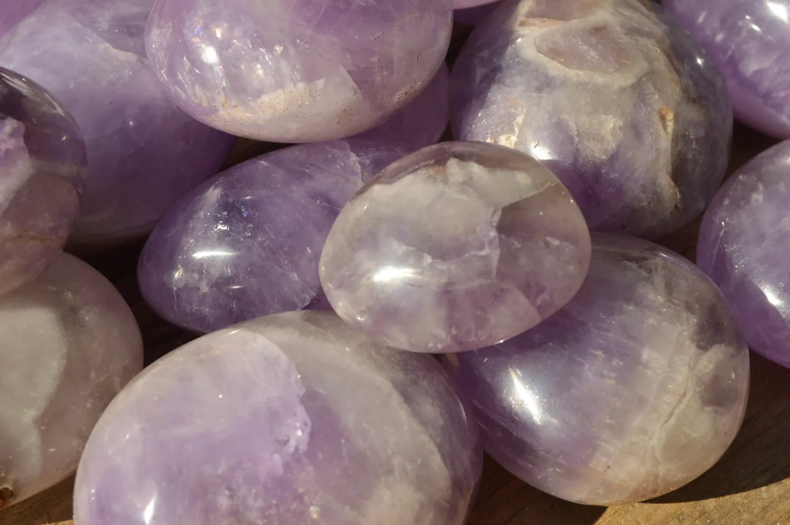 Polished Rare Gemmy Amethyst Galet - Palm Stones x 24 From Madagascar