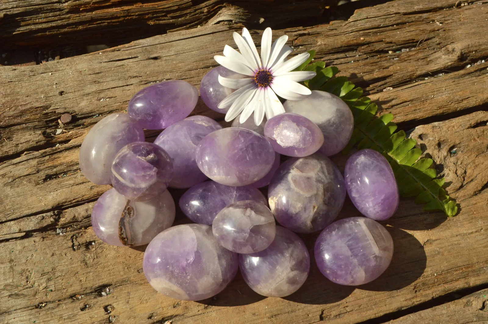 Polished Rare Gemmy Amethyst Galet - Palm Stones x 24 From Madagascar