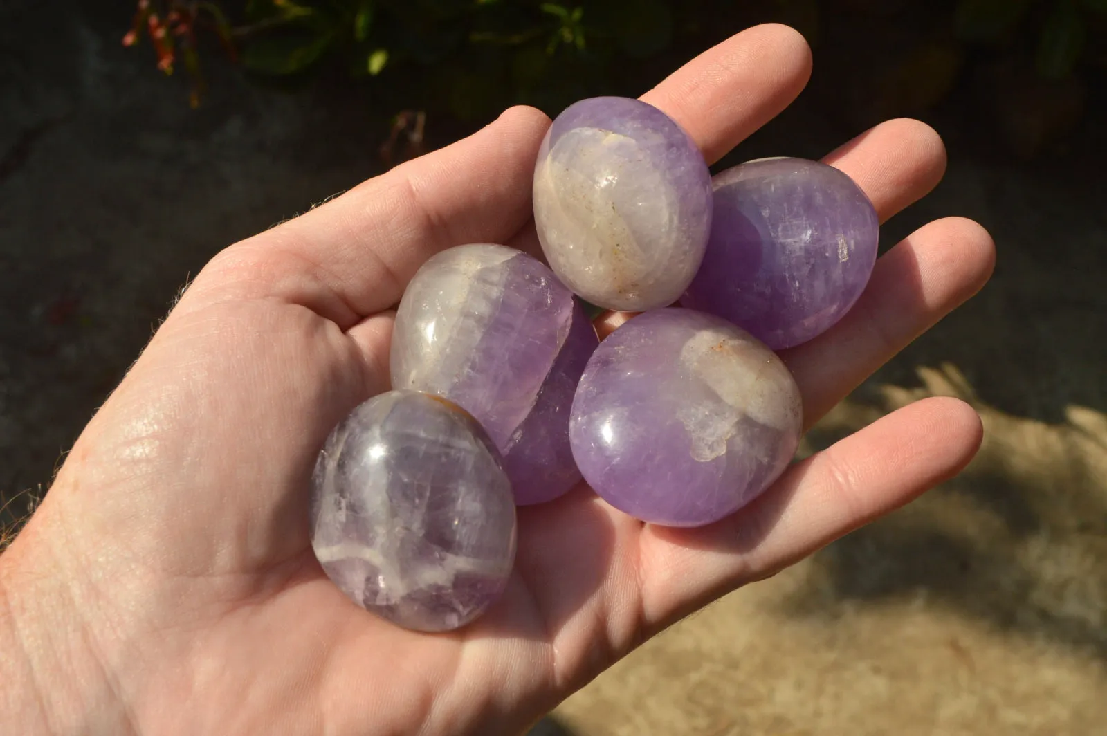 Polished Rare Gemmy Amethyst Galet - Palm Stones x 24 From Madagascar