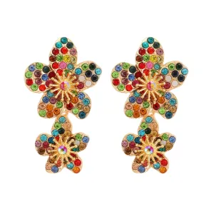 Pre Order:  Double Flower Diamond Retro Earrings