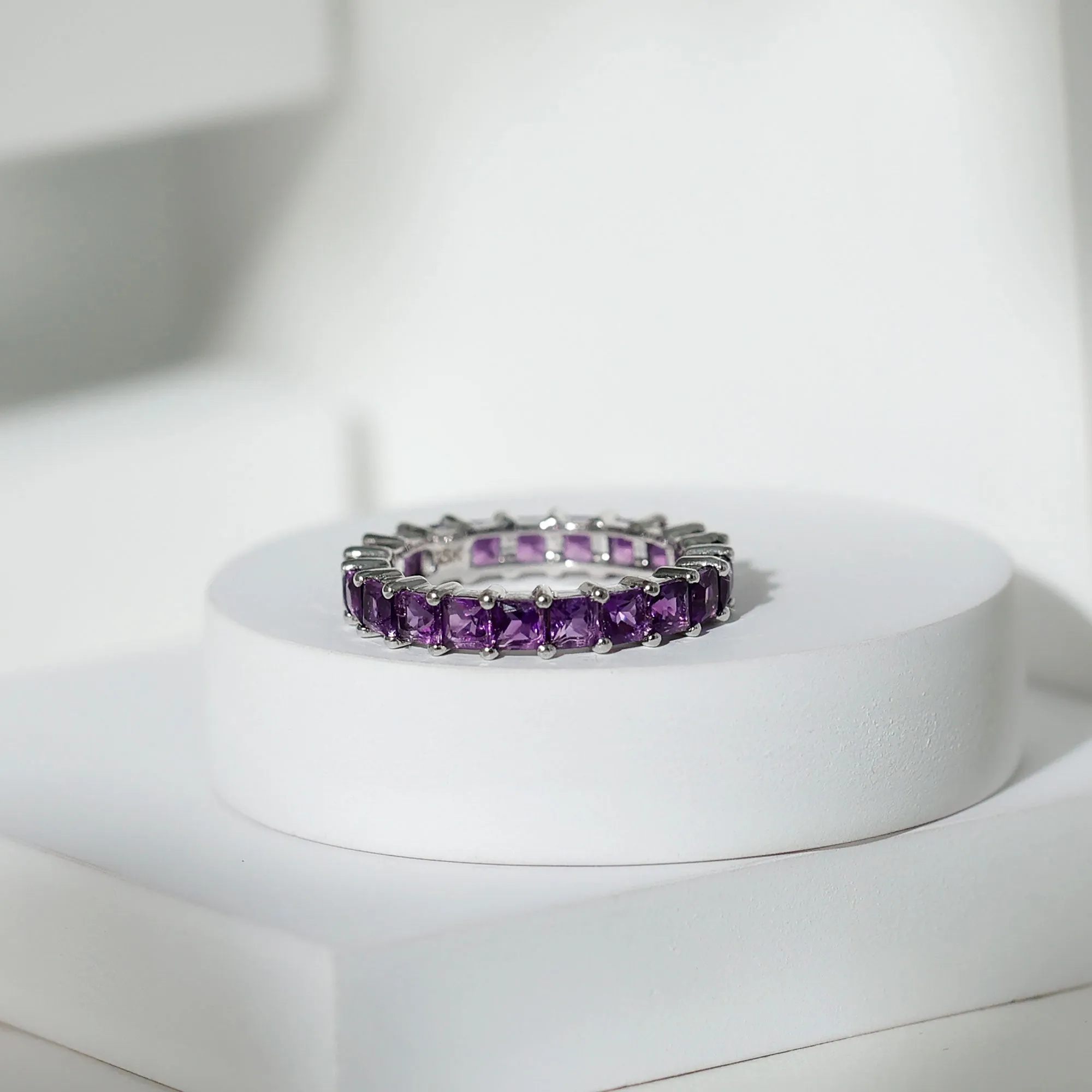 Princess Cut Real Amethyst Full Eternity Band Ring