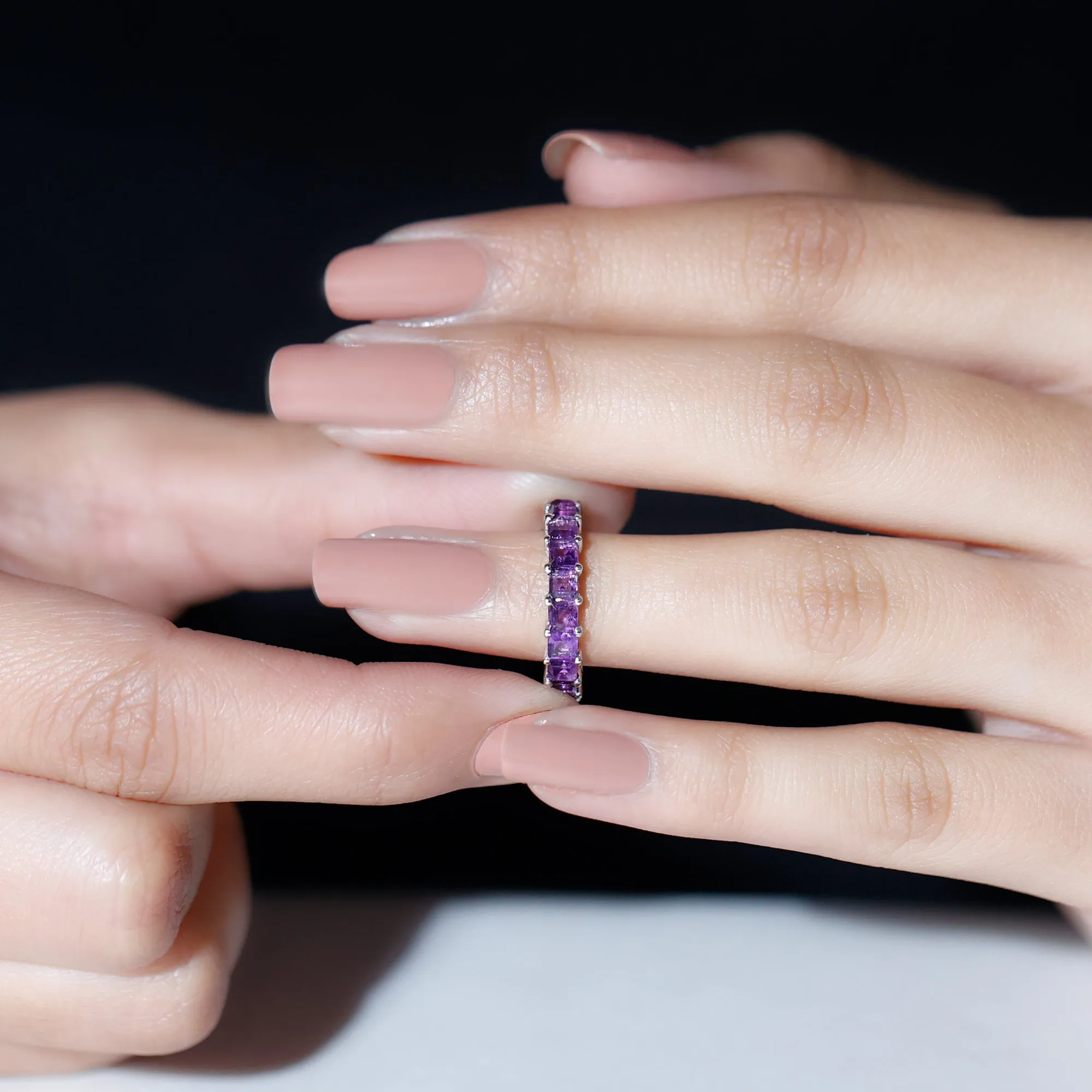 Princess Cut Real Amethyst Full Eternity Band Ring