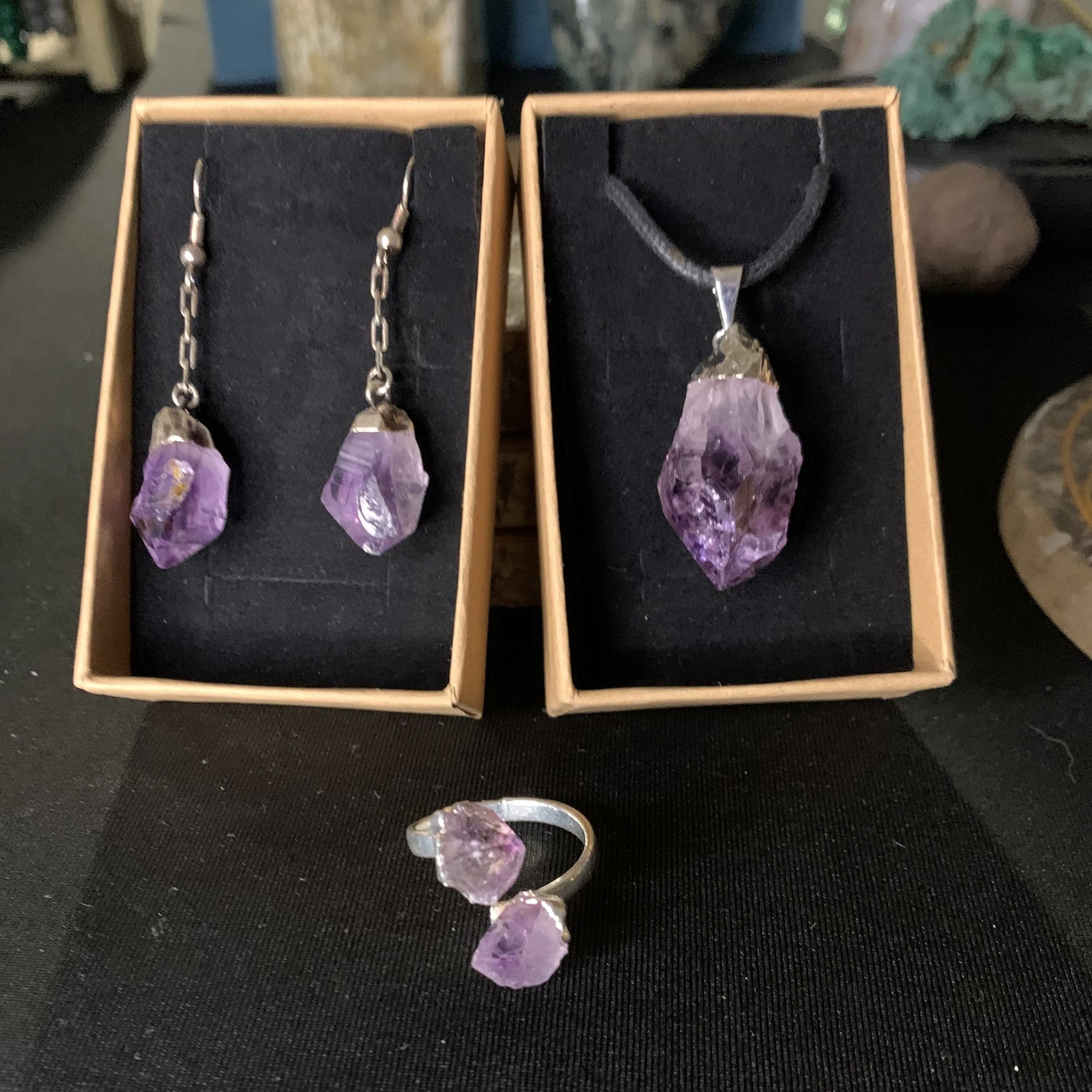 Raw amethyst earrings