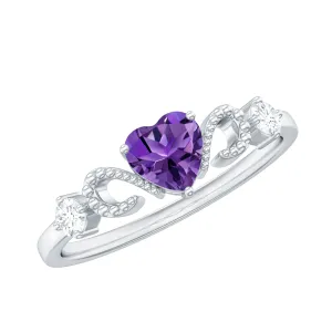 Real Amethyst Heart Promise Ring with Diamond