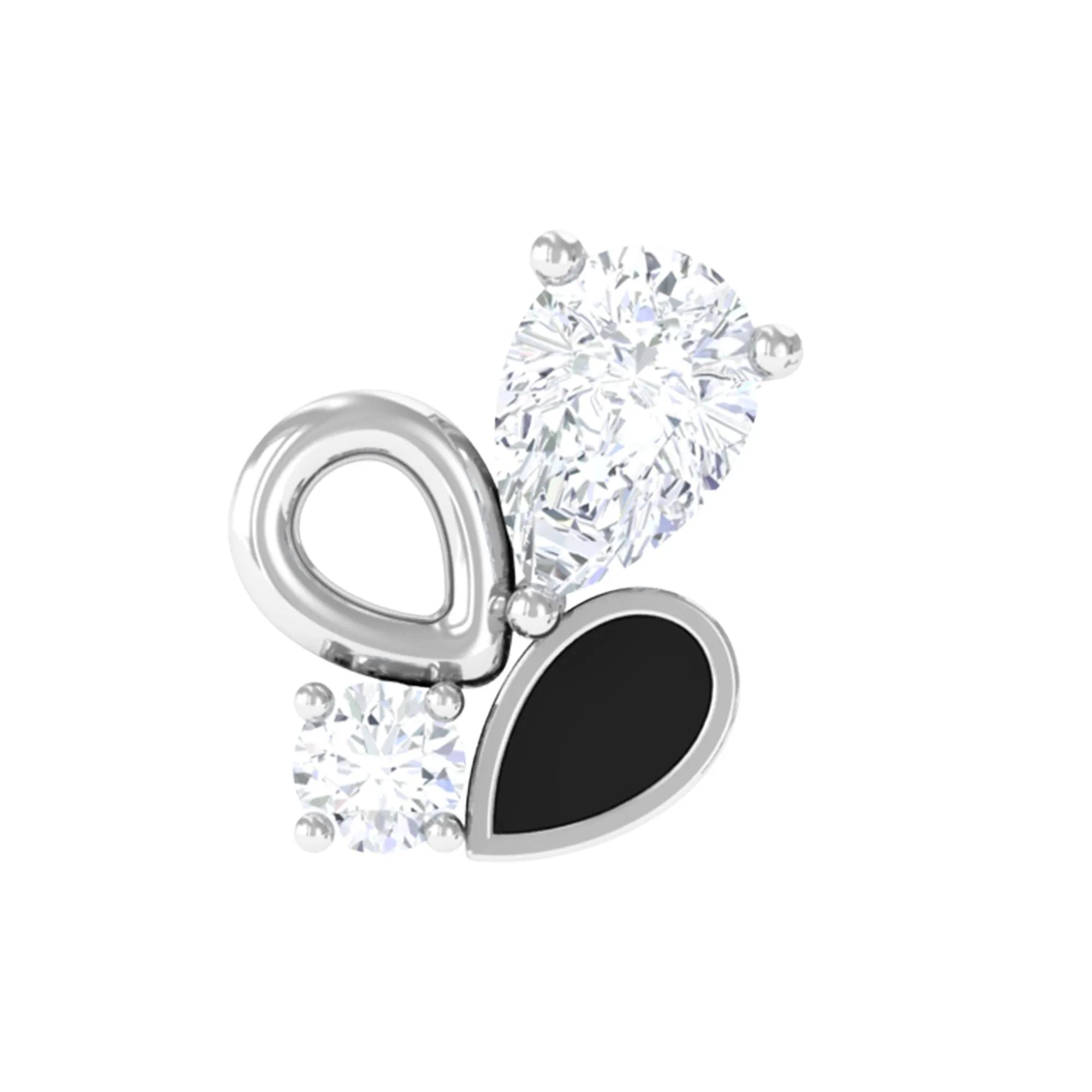 Real Diamond Leaf Helix Earring with Black Enamel