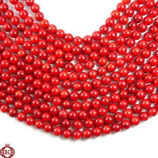 Red Bamboo Coral Beads Smooth Round