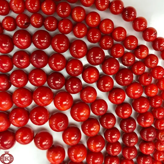 Red Bamboo Coral Beads Smooth Round