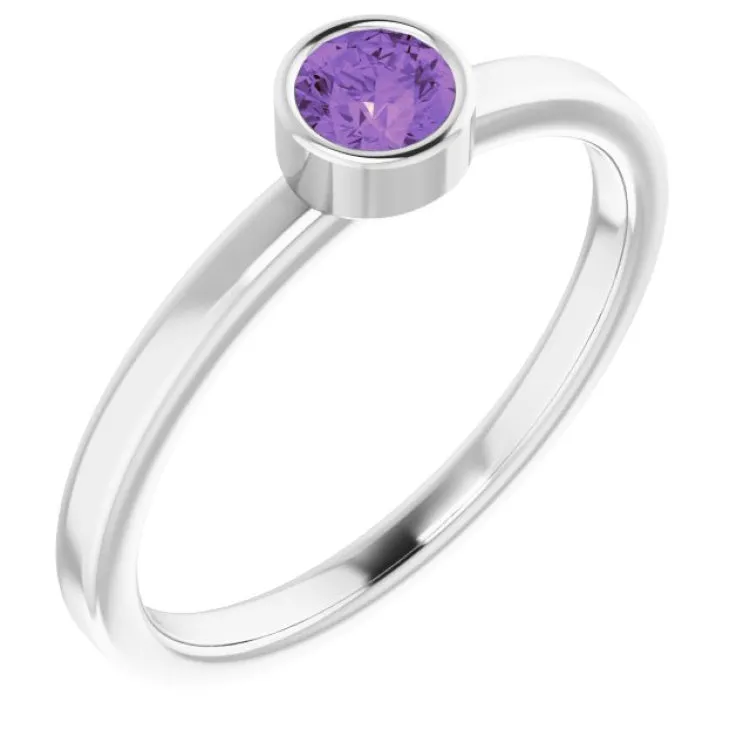 Rhodium-Plated Sterling Silver 4 mm Imitation Amethyst Ring