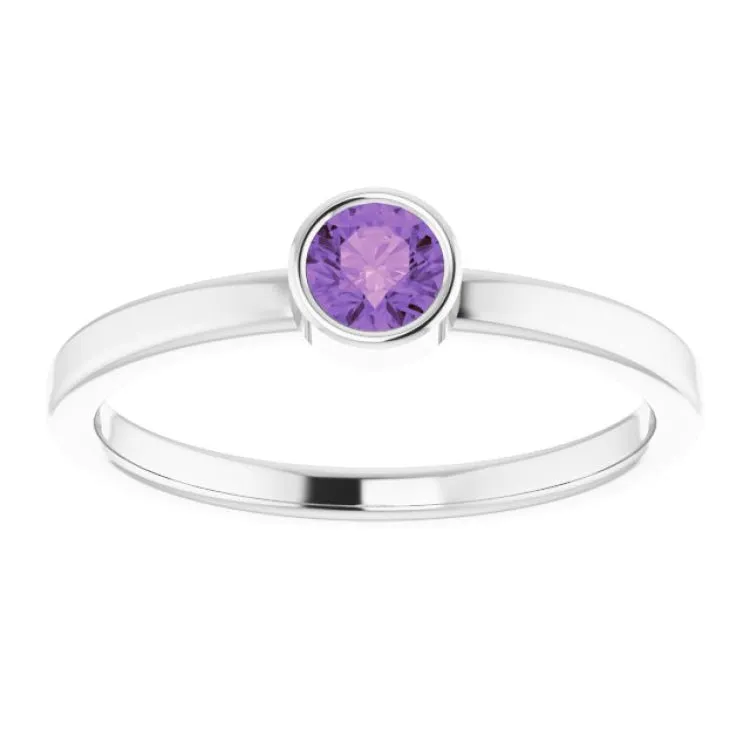 Rhodium-Plated Sterling Silver 4 mm Imitation Amethyst Ring