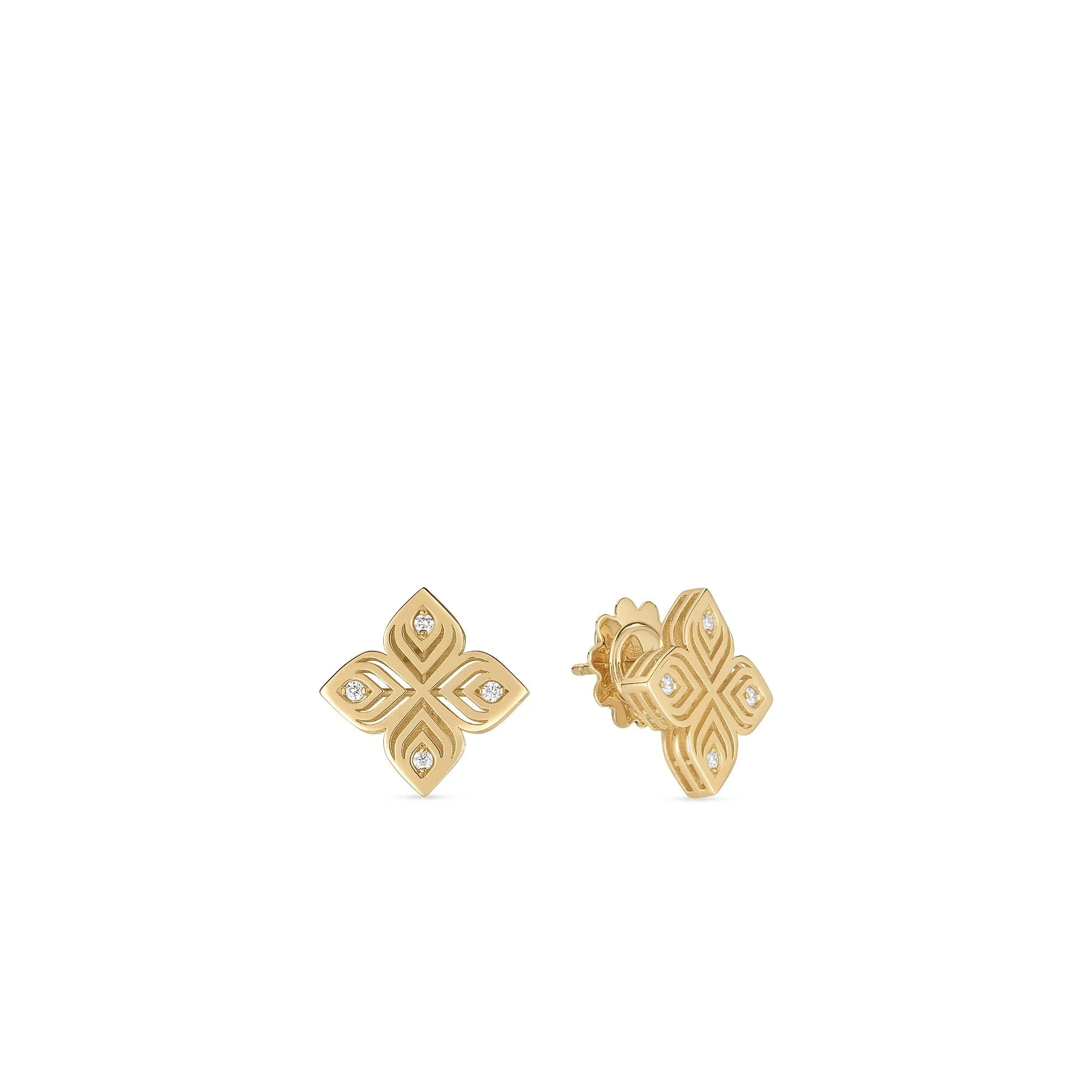 Roberto Coin Arabesque 18K Yellow Gold Diamond Flower Stud Earrings