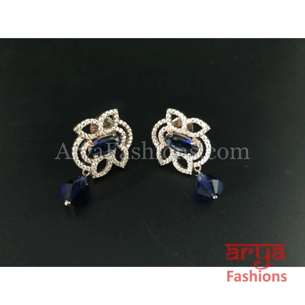 Rose Gold Cubic Zirconia studs with Blue Beads