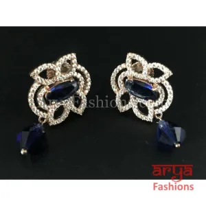 Rose Gold Cubic Zirconia studs with Blue Beads