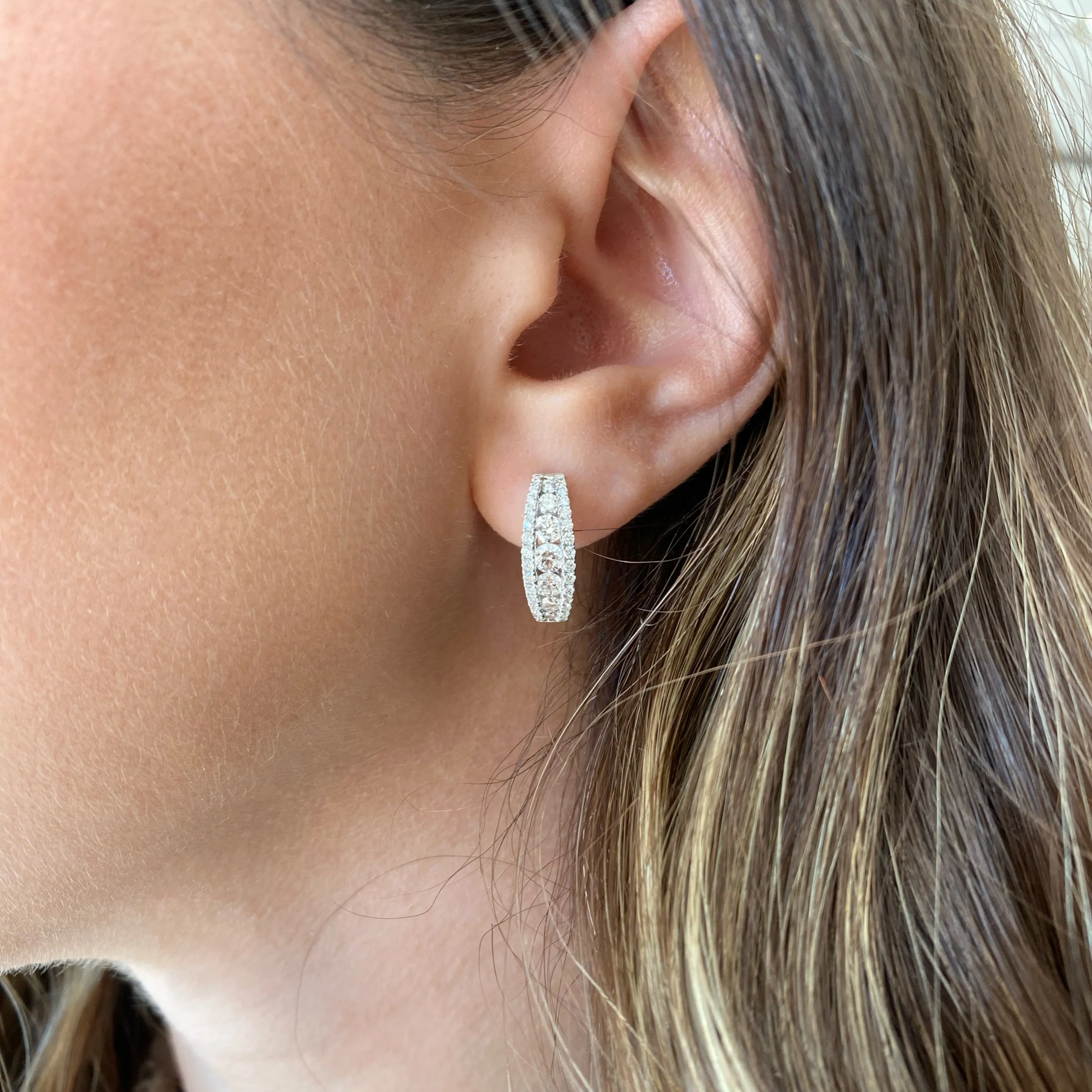 Round Diamond Tapered Large Huggie Earrings