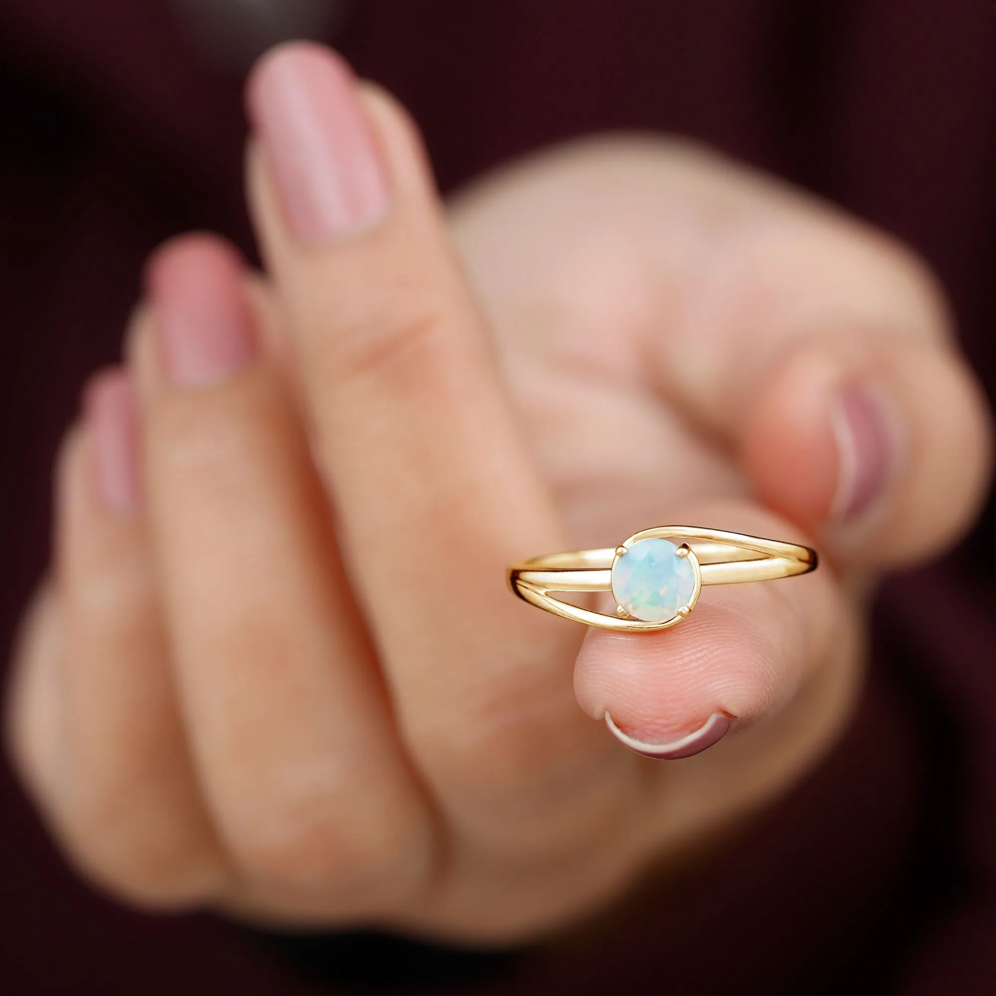 Round Ethiopian Opal Solitaire Promise Ring