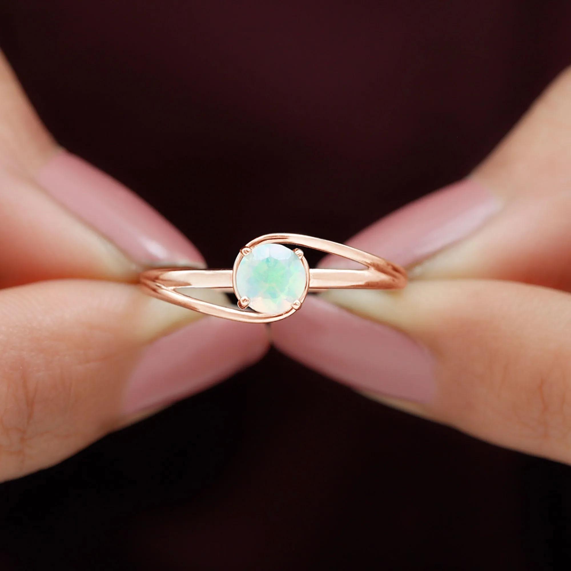 Round Ethiopian Opal Solitaire Promise Ring