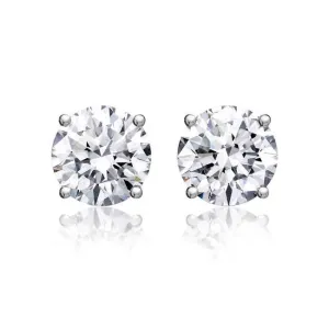 Round Solitaire Diamond Studs (1.70 ct Diamonds) in White Gold